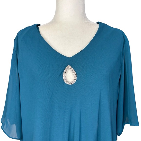 NEW Catherines Tiered Chiffon Maxi Dress 1X Rhinestone Keyhole Formal Party - Picture 7 of 13